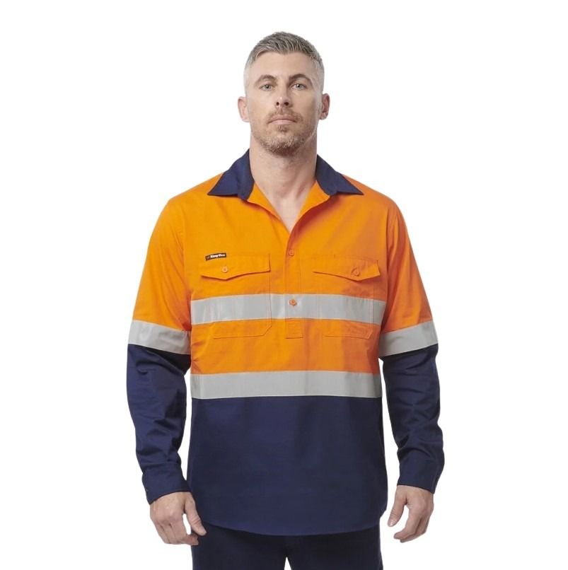 KingGee K54886 Workcool 2 HiVis Reflective Spliced Closed Front Long Sleeve Shirt