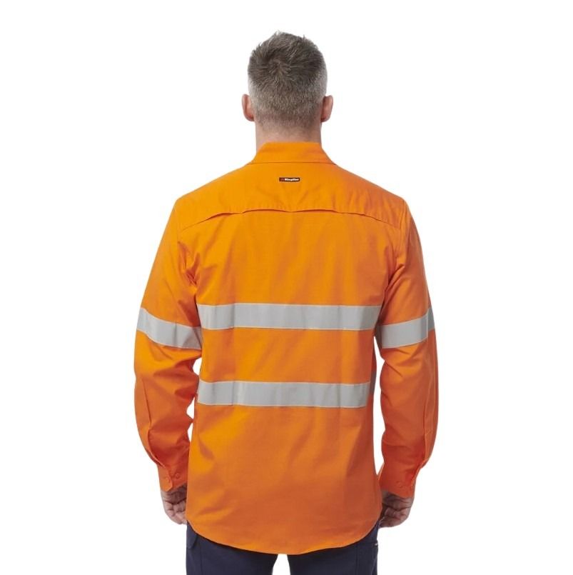 Person wearing an orange high-visibility jacket on a white background