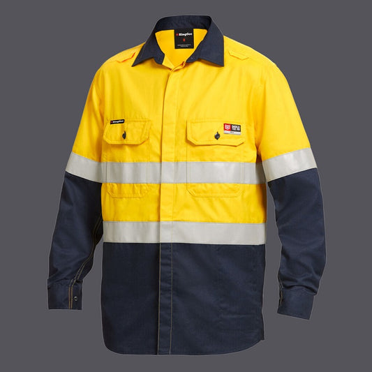 KingGee K84000 Shieldtec Lenzing FR Hivis Spliced Open Front Taped Shirt