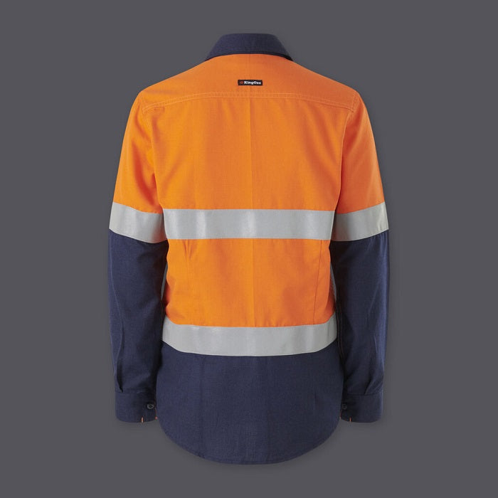 KingGee K84002 Womens Shieldtec Lenzing FR Hivis Spliced Open Front Taped Shirt