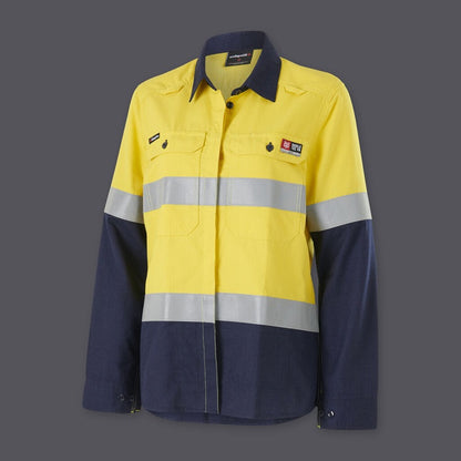 KingGee K84002 Womens Shieldtec Lenzing FR Hivis Spliced Open Front Taped Shirt