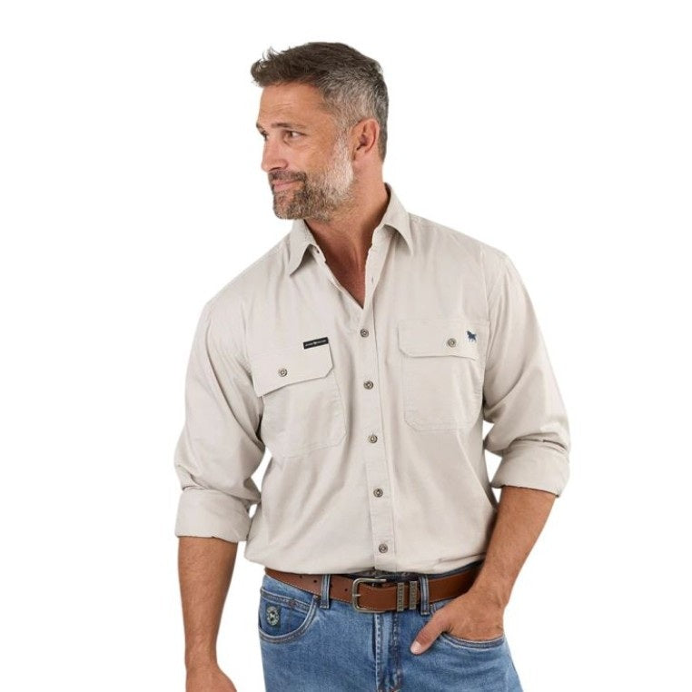 Ringers Western 171110001 King River Full Button long sleeve Work Shirt in colour cream with chest pockets