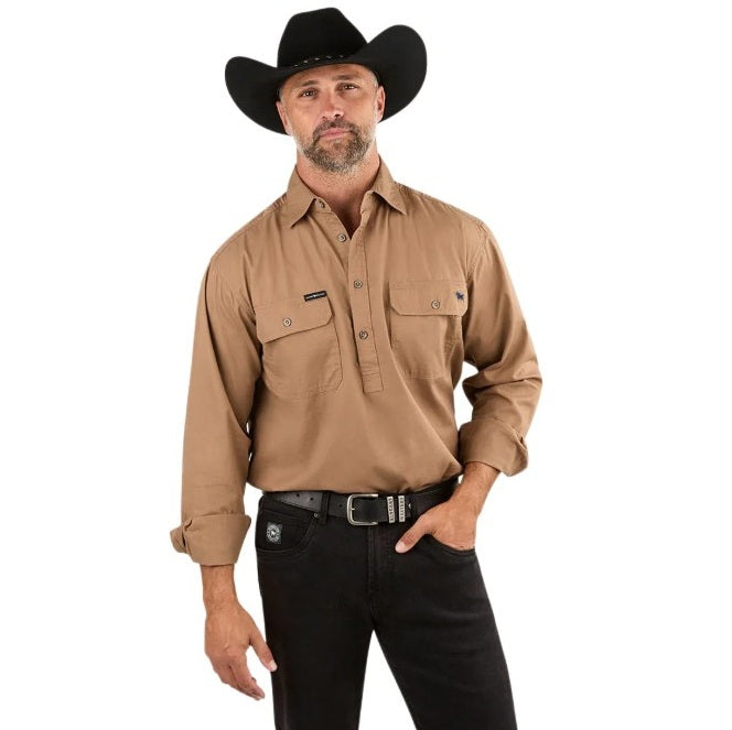 Ringers Western 171110002 King River Mens Half Button Work Shirt - Ringers western tan country shirt