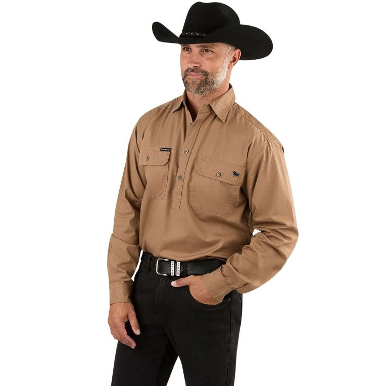 Ringers Western 171110002 King River Mens Half Button Work Shirt - Ringers western brown work shirt