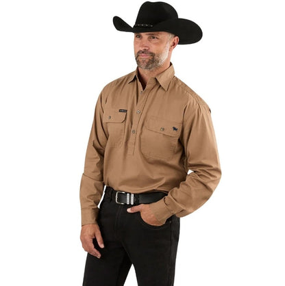 Ringers Western 171110002 King River Mens Half Button Work Shirt - Ringers western brown work shirt