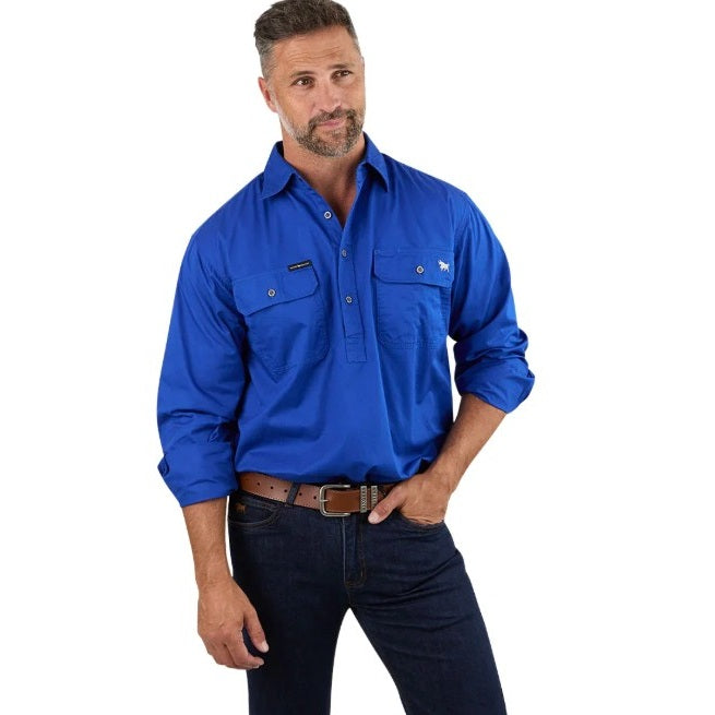 Ringers Western 171110002 King River Mens Half Button Work Shirt - Ringers western royal blue work shirt