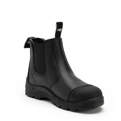 Black Leather Tradie Slip On with Scuff Cap M8 M8SF004 Ledge Safety Elastic Side Boots