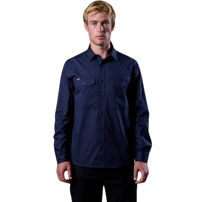 Man wearing a navy blue shirt on a white background