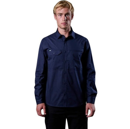 Man wearing a navy blue shirt on a white background