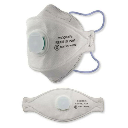 Maxisafe RES510 P2 3 Panel Flat Fold Respirator With Valve - Box 20 - White - Product View
