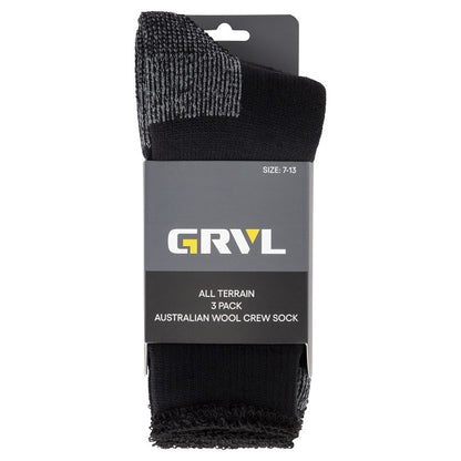 Grvl GRVL-S1 All Terrain Australian Wool Blend 3 Pk Work Socks