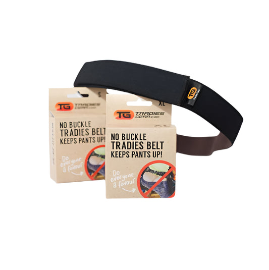 Tradies Gear TGBELT Black/Brown No Buckle Belt - Product and Packaging View
