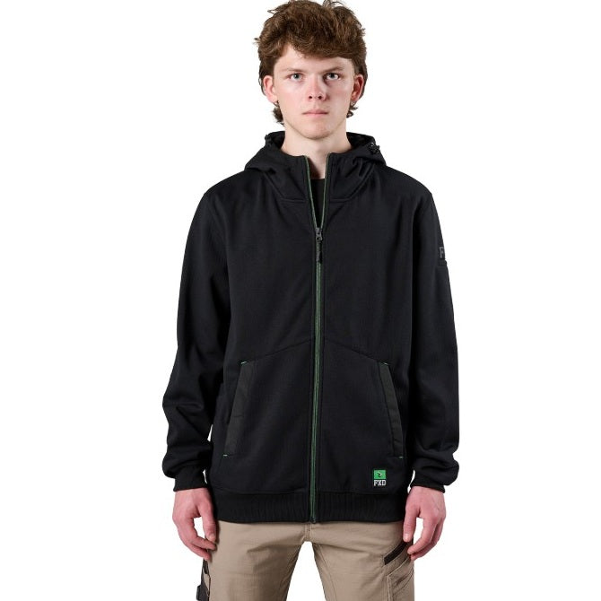 FXD WF-3 Mens 3-Layer Bonded Membrane Fleece Zip Hoodie - Black - Front View
