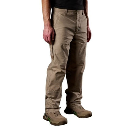 Person wearing beige pants on a white background
