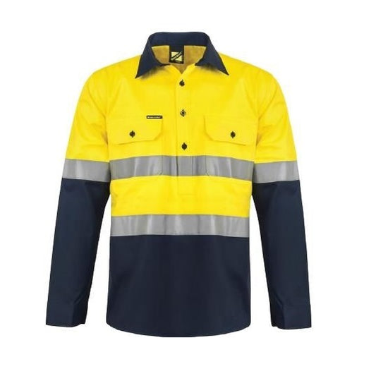 Workcraft WS6033 HiVis Two Tone half Placket Cotton Drill Shirt