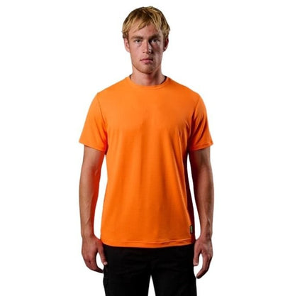Man wearing an orange t-shirt on a white background