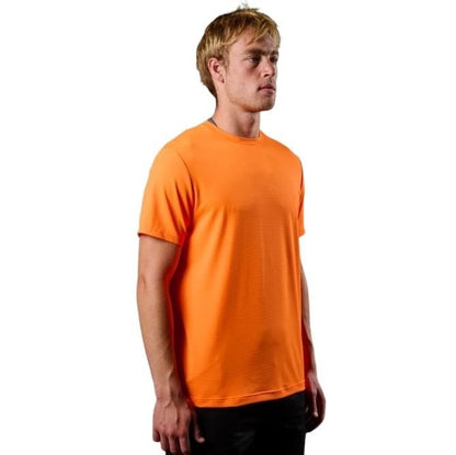 Man wearing an orange t-shirt on a white background