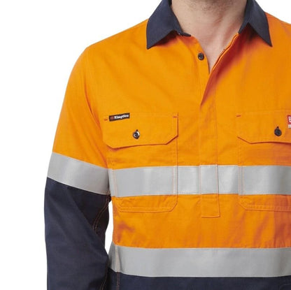 KingGee Y04550 Shieldtec FR Hivis 2tone Closed Front Taped Shirt
