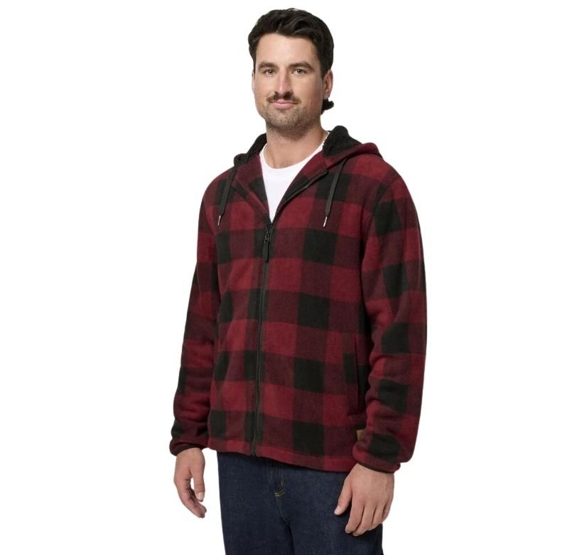 Hard Yakka Y06056 Heritage Camper Sherpa Jacket with red and black check pattern and pockets - popular men's winter jacket