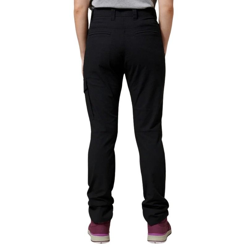 Black cargo pants worn by a person on a white background