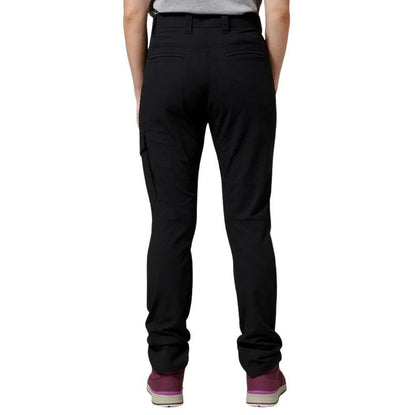 Black cargo pants worn by a person on a white background
