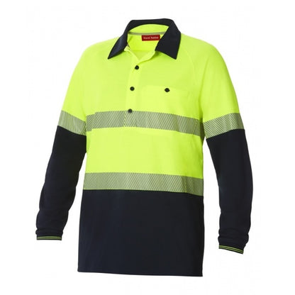 Hard Yakka Y11379 Koolgear HiVisibility 2-Tone Long Sleeve Ventilated Polo With Segmented Tape