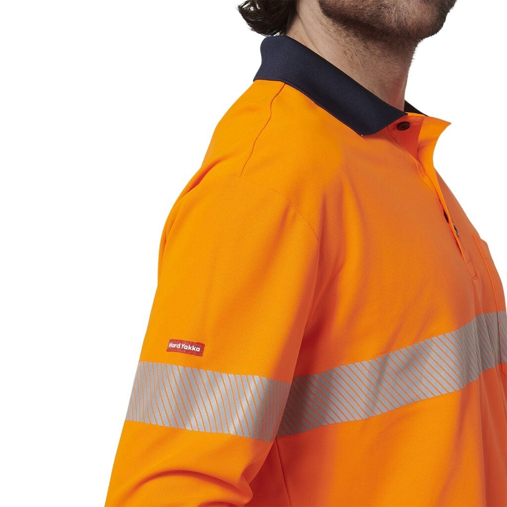 Hard Yakka Y19619 Mens Long Sleeve Hi Vis Taped Polo