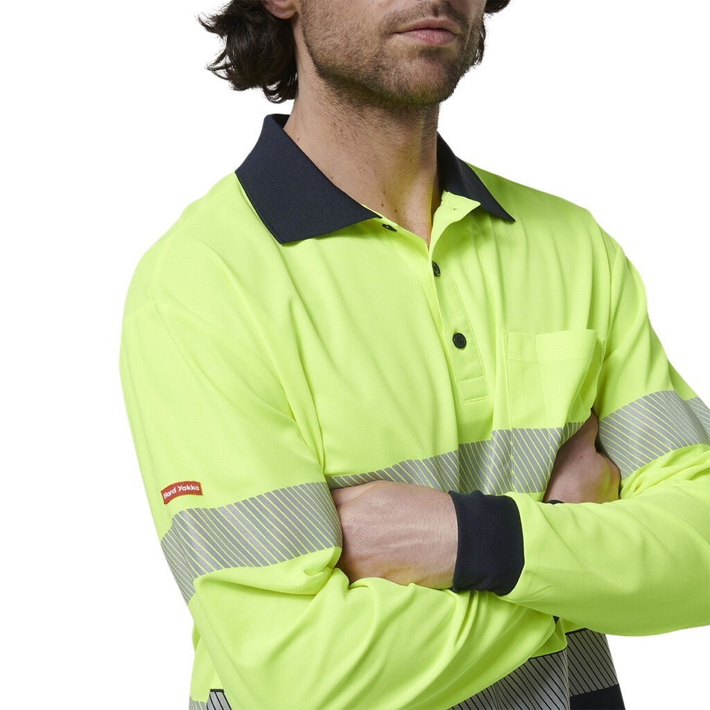 Hard Yakka Y19619 Mens Long Sleeve Hi Vis Taped Polo