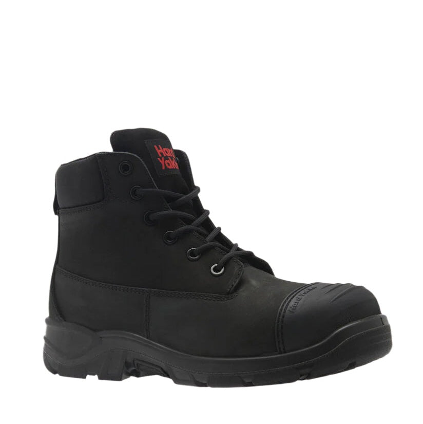 Black boot with a visible brand logo on a white background