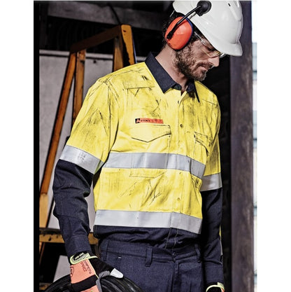 Syzmik ZW140 Mens Orange Flame HRC 2 Hoop Taped Open Front Spliced Shirt