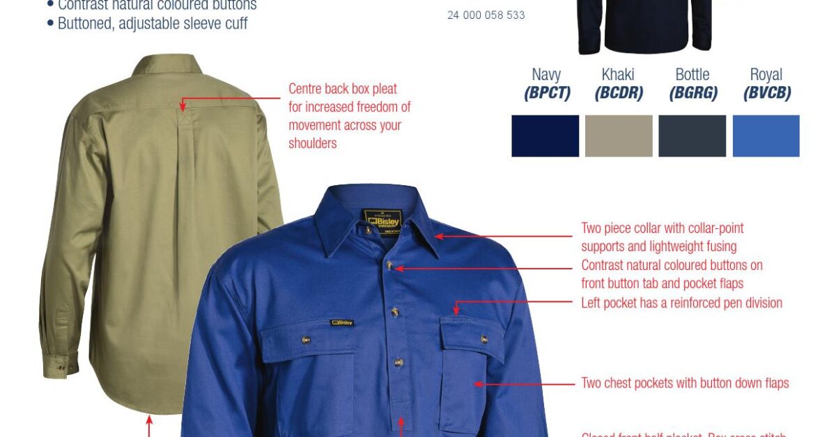 Bisley BSC6433 Closed Front Cotton Drill Shirt | Cheap Work Boots