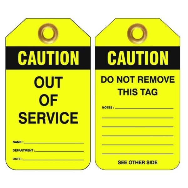 UDT314 Heavy Duty PVC Tags Pkt 25 - "Caution Out Of Service"