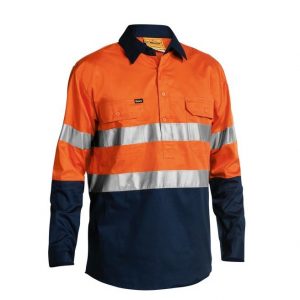 Bisley BSC6896 Two Tone HiVs Cool Lightweight Closed Front L/S Shirt 3M Tape