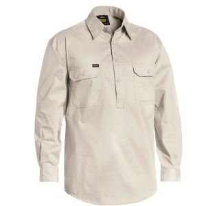Bisley BSC6820 Closed Front Cotton Light Weight Drill Shirt - Long Sleeve