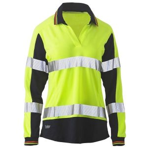 Bisley BKL6225T Womens L/S Taped Two Tone Hi Vis V-Neck Polo