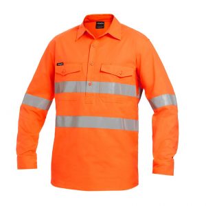 KingGee K54896 Workcool 2 HiVis Reflective Closed Front Orange Shirt L/S