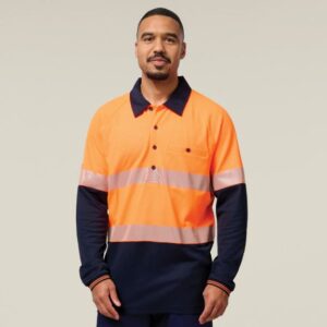 Hard Yakka Y11379 Koolgear HiVisibility Two Tone Long Sleeve Ventilated Polo With Segmented Tape