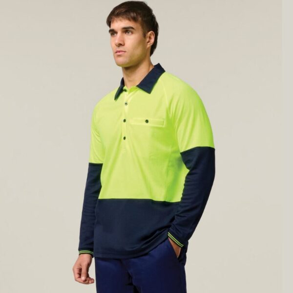 Hard Yakka Y11389 Koolgear HiVisibility Two Tone Long Sleeve Ventilated Polo - Image 5