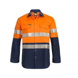 Workcraft WS3072 Hi Vis Two Tone Long Sleeve Cotton Drill Shirt with Press Studs