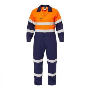 WORKCRAFT WC3063 HI VIS TWO TONE COTTON DRILL COVERALLS W/ INDUSTRIAL LAUNDRY REFLECTIVE TAPE