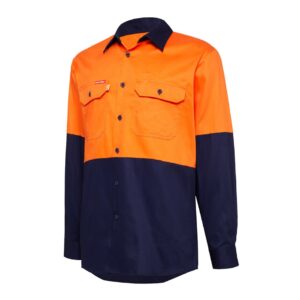 Hard Yakka Y07982 Hi-Vis 2Tone Long Sleeve Cotton Drill Work Shirt