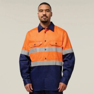 Hard Yakka Y07990 Mens Hi-Vis Cotton Drill Shirt Taped LS