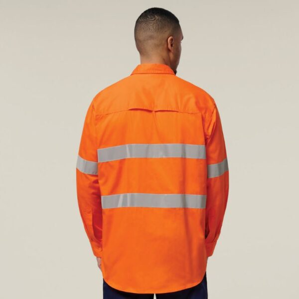 Hard Yakka Y07996 Koolgear Hi-Vis Tape Vented Cotton Twill Shirt - Image 2