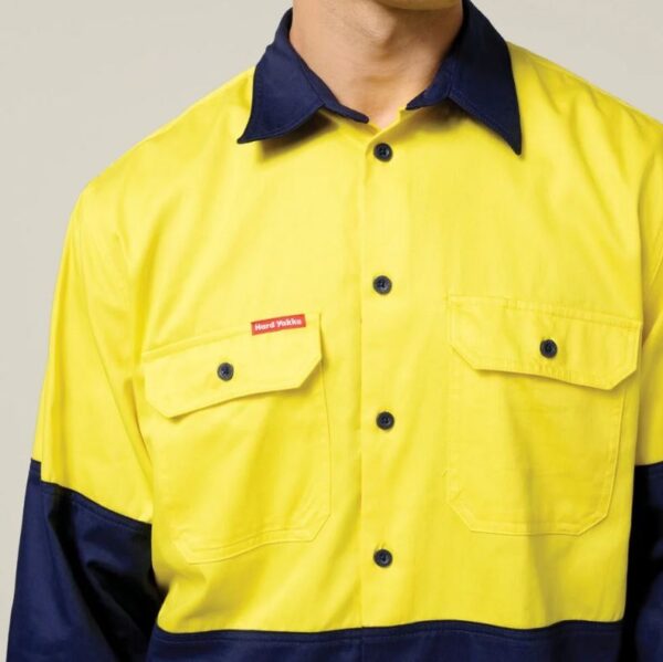 Hard Yakka Y04605 Core Hi Vis Long Sleeve Heavyweight Cotton Drill Shirt - Image 6