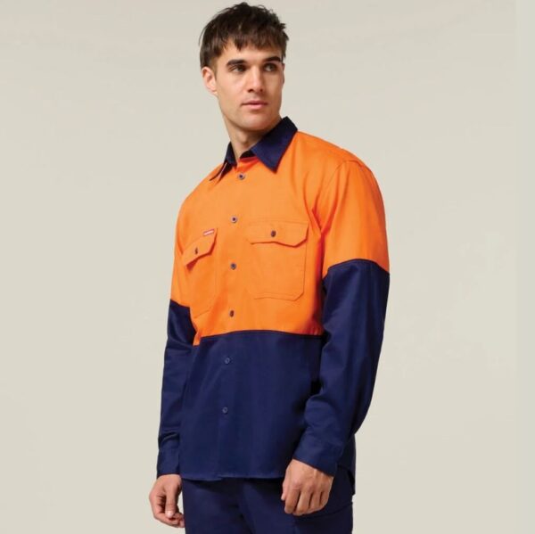 Hard Yakka Y04605 Core Hi Vis Long Sleeve Heavyweight Cotton Drill Shirt - Image 2