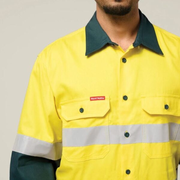 Hard Yakka Y04610 Core HiVis 2Tone Taped Drill Shirt - Image 6