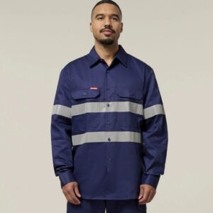 Hard Yakka Y07227 Hi Vis Cotton Drill Long Sleeve Taped Shirt