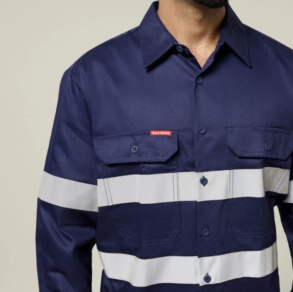 Hard Yakka Y07227 Hi Vis Cotton Drill Long Sleeve Taped Shirt - Image 3