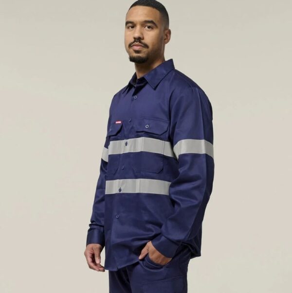 Hard Yakka Y07227 Hi Vis Cotton Drill Long Sleeve Taped Shirt - Image 2