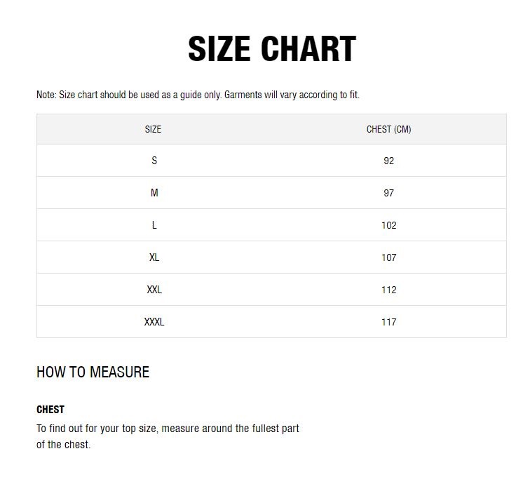 Product Size Chart